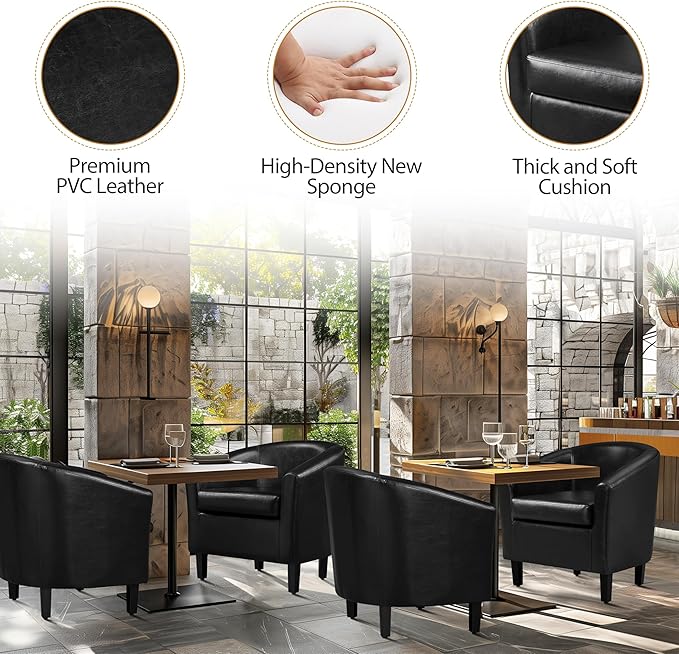 Yaheetech Barrel Chair, Faux Leather Accent Chair, Leather Armchair Club Chair with Soft Padded and Sturdy Legs for Living Room/Bedroom/Study/Waiting Room, Black