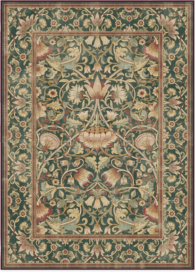 RUGGABLE x Morris & Co Machine Washable Area Rug – Lodden Soft Evergreen & Gold 10x14, Stain-Resistant, Non-Slip – Large Rugs for Living Room, Bedroom, Hallway, Entryway & Office–with Cushioned Pad
