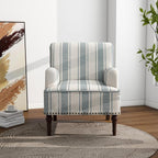 Accent Chair Set of 2, Mid Century Modern Comfy Armchair for Living Room, Linen Fabric Single Sofa Lounge for Reading Bedroom Apartment Waiting Room with Wood Legs-Blue Stripe