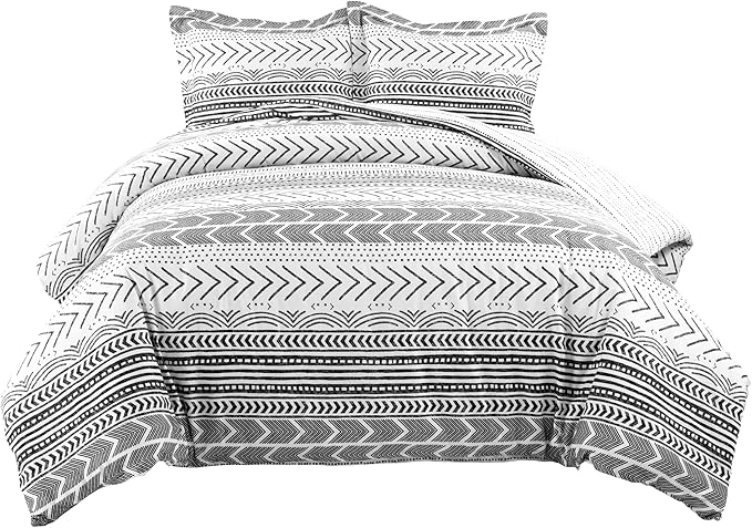 Lush Decor Hygge Geo Reversible 3 Piece Cotton Duvet Set, King, Black & White
