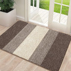 Kitinjoy Indoor Outdoor Door Mat, 48x32 Non-Slip Absorbent Dirt Trapper, Low-Profile Washable Inside Entrance Front Floor Mat, Sturdy Soft Entry Doormats for Entryway, Light Brown