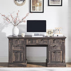 OKD 60" Executive Desk with Drawers, Farmhouse Home Office Desk with Charging Station, Keyboard Tray, File Cabinet Storage, Wood Computer Desk for Work and Study, Dark Rustic Oak