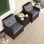Tangkula 3 Pieces Patio Furniture Set, PE Rattan Wicker 3 Pcs Outdoor Sofa Set w/Washable Cushion and Tempered Glass Tabletop, Conversation Furniture for Garden Poolside Balcony (Grey)