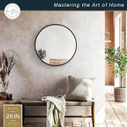 MCS Master & Co. 26in Round Metal Black Mirror, Modern Wall Hanging Large Mirror for Bathroom, Bedroom & Livingroom