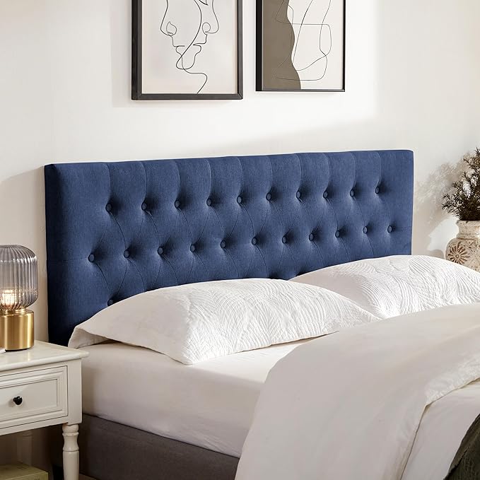 Tufted Upholstered Headboard California King Size, Solid Wood Head Board with Durable Metal Legs, Adjustable Height Bed headboard from 37” to 51” Fabric Headboard in Button Design, Blue