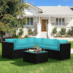 Tangkula 6 Pieces Patio Furniture Set, Outdoor Rattan Sofa Set, Wicker Conversation Set w/Tempered Glass Coffee Table & Cushions, Sectional Sofa Set for Backyard, Garden, Balcony, Poolside