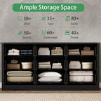 Dresser for Bedroom with 9 Drawers, 63" Wide Wood Chest of Drawers with Deep Drawers & Mental Handle, Modern Dresser TV Stand, Wooden Closet Storage Organizer for Living Room, Hallway, Entryway, Black