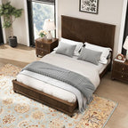 Queen Size Solid Wood Platform Bed Frame, Solid Wood Bed with 63.58" Headboard, Solid Wood Leg/No Box Spring Needed/Noise Free/Brown