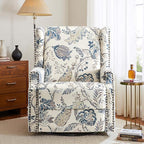 Premium 360° Swivel Recliner Chair with Footrest - Luxurious Cotton Linen & Botanical Design-Bule Plant