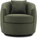 Swivel Accent Chair, Modern Upholstered Boucle Barrel Arm Chairs with Pillow for Living Room, 360 Degree Round Swivel Sherpa Armchair with Round Base for Bedroom Club (1, Green)