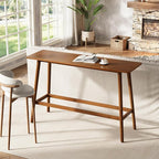 LITTLE TREE 63" Bar Table, Counter Height Table with Solid Wood Legs, Retro Long Kitchen Bar Table for Home Kitchen, Dining Room, Living Room, Bistro, Balcony,Pub (Rustic Brown)