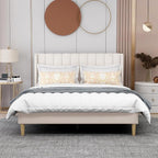 AGARTT Upholstered Platform Bed Frame Queen Size with Headboard and Footboard/Wooden Slats Support/No Box Spring Needed/Easy Assembly,Beige Velvet