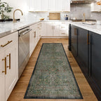 RUGGABLE x Morris & Co Washable Area Rug– Blackthorn Forest Green 6x9, Stain-Resistant, Non-Slip – Medium Machine Washable Rugs for Living Room, Bedroom, Hallway, Entryway & Office–with Cushioned Pad