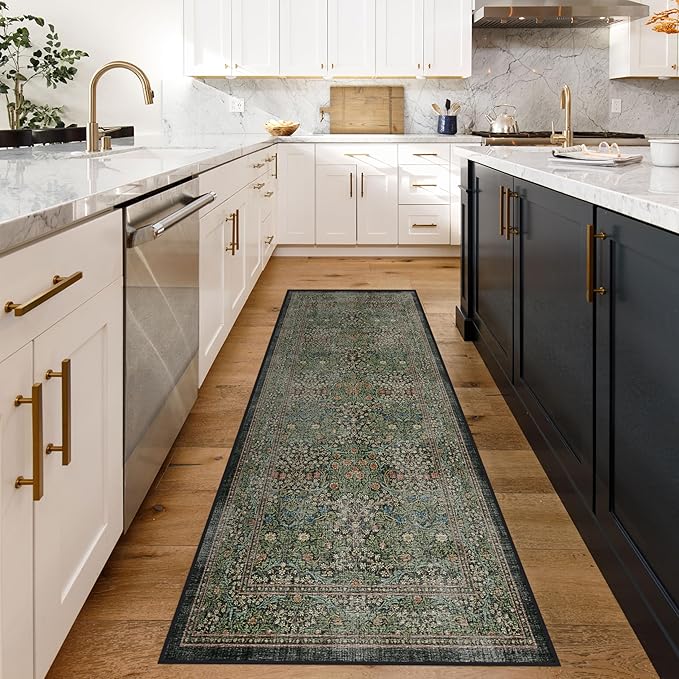 RUGGABLE x Morris & Co Washable Area Rug – Blackthorn Forest Green 3x5, Stain-Resistant, Non-Slip – Small Machine Washable Rugs for Living Room, Bedroom, Hallway, Entryway & Office–with Standard Pad