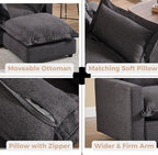 chairus 39.5" Chaise Lounge Chair Indoor with Ottoman, Upholstered Single Sofa Couch Chair Oversized Linen Fabric Reading Armchair for Living Room, Bedroom, Reception Room, Apartment, Black