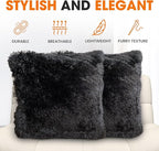 Cheer Collection Throw Pillows for Couch and Bed, Soft Shaggy Throw Pillows with Inserts Included, Cozy Long Hair Faux Fur Pillows - Set of 2-26" x 26" Black