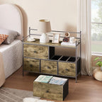 VECELO Dresser TV Stand for Bedroom with 5 Fabric Drawers, Entertainment Center for 32/40/43 in TVs, Media Console Table with Storage, Open Shelf, Adjustable Feet, Living Room Furniture, Rustic Gray