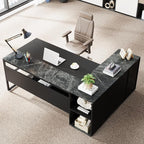 Tribesigns 71 inch Executive Desk, L Shaped Desk with Cabinet Storage, Executive Office Desk with Shelves, Business Furniture Set Workstation for Home Office, Black