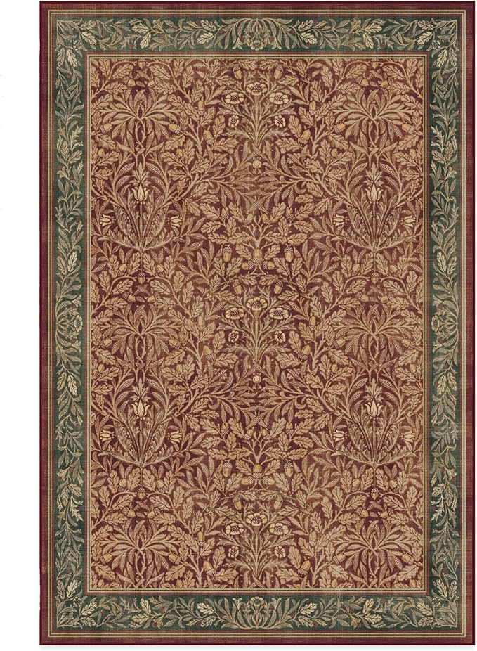 RUGGABLE x Morris & Co Machine Washable Christmas Area Rug – Acorn Amber Red 6x9, Stain-Resistant, Non-Slip – Medium Rugs for Living Room, Bedroom, Hallway, Entryway & Office–with Standard Pad