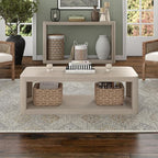 Henn&Hart 47" Rectangular Low-Profile Coffee Table with Open Storage Shelf for Living Room, Family Room, or Office, Alder White