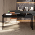 53.14" Modern Tempered Glass Executive Desk with Drawer, Black Wood Finish and Tempered Glass Legs – Minimalist Stylish Workstation Table for Home Office