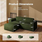 Marsail Modular Sectional Sofa, 80" L-Shaped Modular Sectional Couch with Deep Seat, Freely Combinable Sectional Clound Sofa for Living Room, No Assembly, Plush Corduroy Fabric, Green