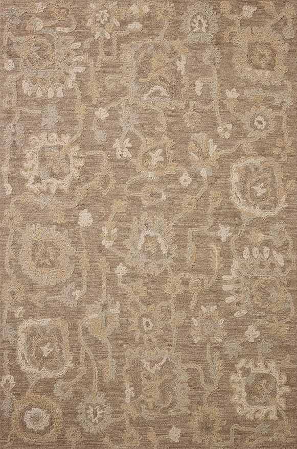 Loloi Chris Loves Julia Dorothea Collection DRT-01 Bark/Stone 2'-3" x 3'-9" Accent Rug Wool Neutral Floral Living Room Bedroom Carpet
