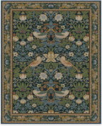 RUGGABLE x Morris & Co Washable Area Rug– Strawberry Thief Indigo 8x10, Stain-Resistant, Non-Slip – Large Machine Washable Rugs for Living Room, Bedroom, Hallway, Entryway & Office–with Cushioned Pad