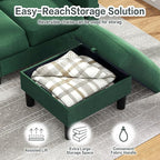 JY QAQA Convertible Sectional Sofa Couch with 3-Seat Sofa, L-Shaped Ottoman Couch with Modern Linen Fabric for Small Living Room, Apartment and Small Space(Green)