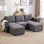90 Inches Cloud Modular Sectional Sofa, U Shaped Linen Couch with Reversible Chaise, 3 Seater Convertible Comfortable Sofa Couch for Living Room/Apartment, Grey