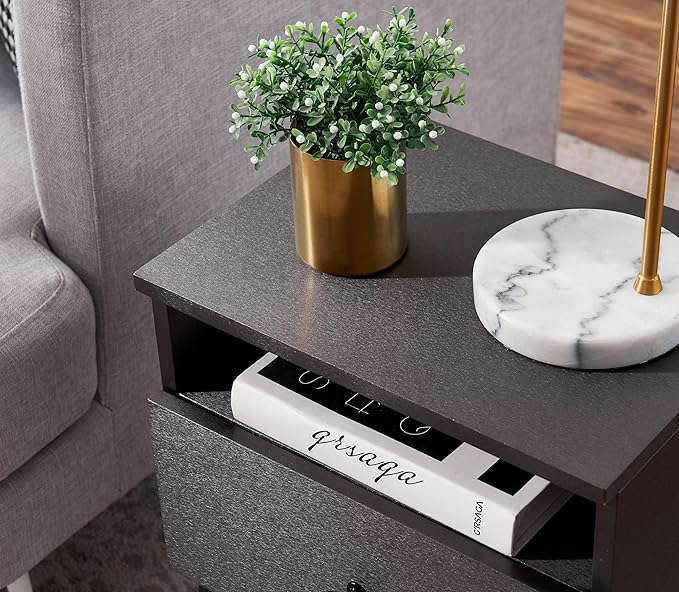 VECELO Modern Night Stand,Square Side Table,End Table with Drawer and Storage Space for Bedroom and Living Room,Bedside Table