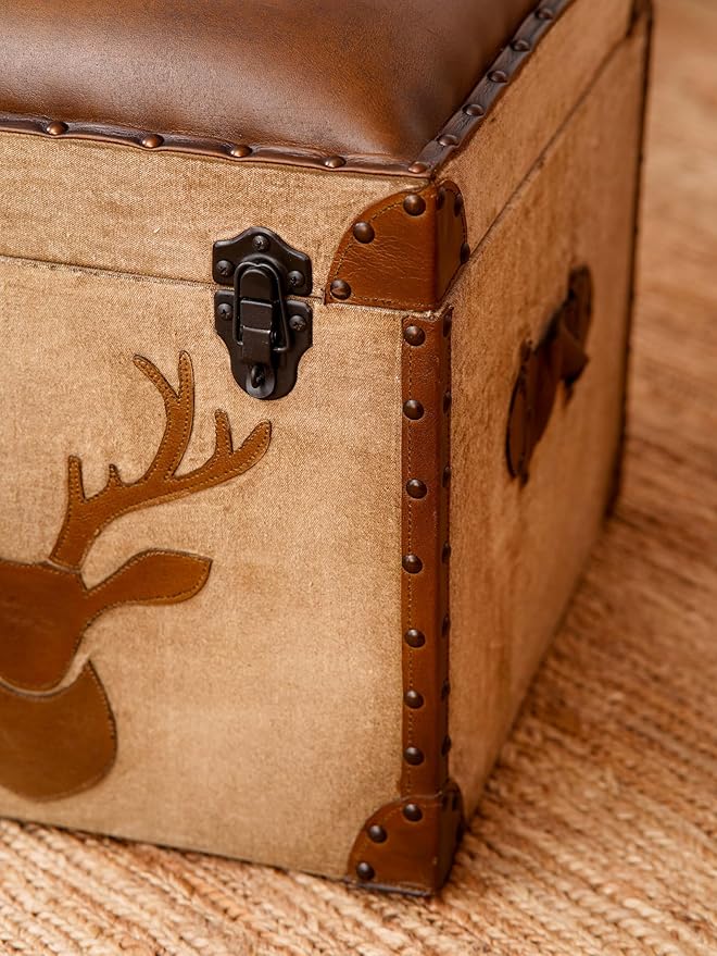 Handmade Eco-Friendly Solid Handmade Buffalo Leather Brown Square Pouf (20"x20"x21") BBH Homes