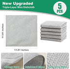 JOYMOOP Multipurpose Non-Scratch Silver Fiber Dishwashing Cloths, Reusable Cleaning Rags, Scrubbing Pads for Dishes, Glass, Stainless Steel - 5 Pack