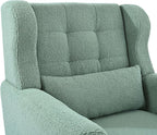 Accent Chair, Comfy Upholstered Living Room Chairs with High Tufted Backrest and Pillow, Wingback Reading Chair with Solid Wood Legs for Bedroom/Office, Teddy Fabric, Light Green