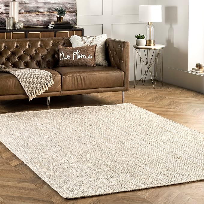 nuLOOM 5x8 Rigo Jute Hand Woven Area Rug, Off White, Solid Farmhouse Design, Natural Fiber, For Bedroom, Living Room, Dining Room, Hallway, Office, Kitchen, Entryway