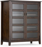 SIMPLIHOME Burlington SOLID WOOD 40 inch Wide Transitional Medium Storage Cabinet in Mahogany Brown, with 2 Tempered Glass Doors that open to 4 Adjustable Shelves