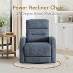 Watson & Whitely Swivel Power Recliner Glider Rocker, Small Recliner with Charging Port for Living Room, Fabric in Blue