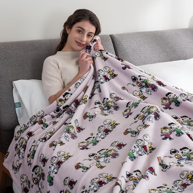 Berkshire Blanket Peanuts® VelvetLoft® Cute Character Snoopy Plush Blanket,Peanuts Laughing Robe Lilac,King 90 in x 108 in (Official Peanuts® Product)