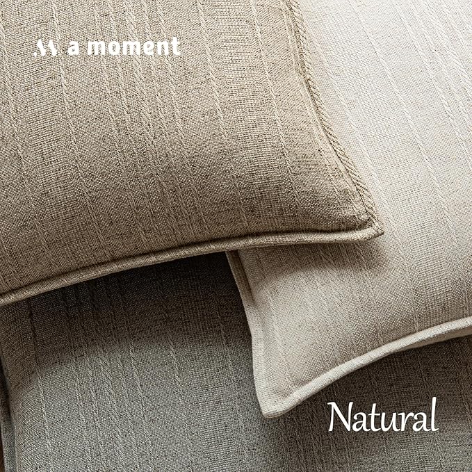 a moment Linen Pillow Covers Set of 2,Boho Farmhouse Throw Pillowcases Neutral Textured Decorative Covers for Couch Sofa Bed, Soft Linen Blend Accent Case Cushion Living Room Home Decor 20"x20"Khaki