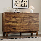 Dresser for Bedroom with 6-Drawer, 47.3" Modern Chest of Drawers with Metal Handles, X-Shape Base & Adjustable Center Leg, Anti-Tip Closet Organizers and Storage