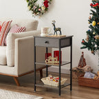 VECELO Tall End Side Table,Nightstand with Adjustable Shelf and Bin Drawer for Living Room/Bedroom/Entryway Small Spaces
