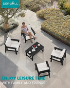 SERWALL Outdoor Patio Furniture Set, 5 Piece HDPE Patio Conversation Sets, All-Weather Wood-Like Outdoor Couch Loveseat and Coffee Table with Thick Cushions for Porch Balcony Garden Backyard