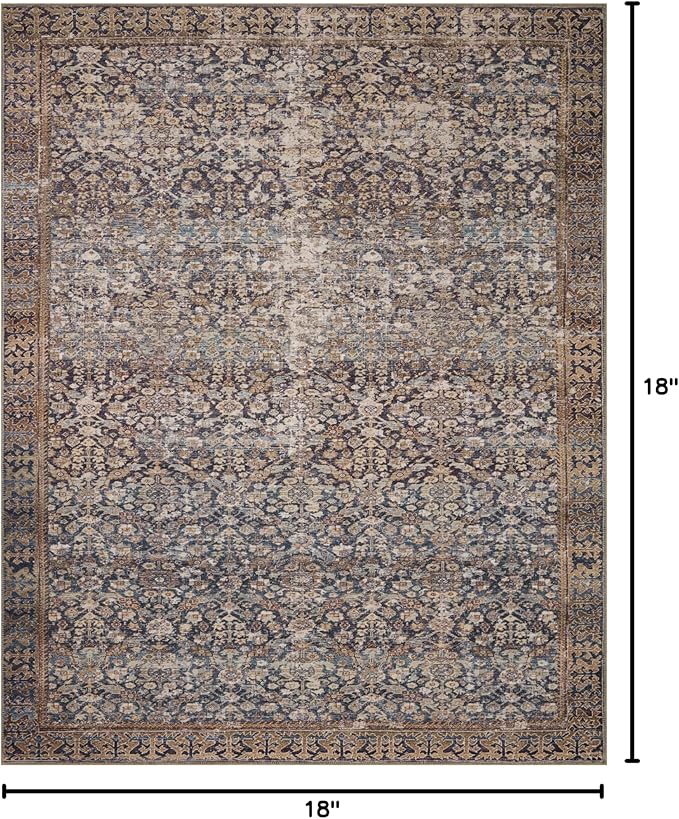 Loloi Amber Lewis Georgie Collection GER-05 Denim/Spice 18" x 18", .19" Pile Height, Sample Rug