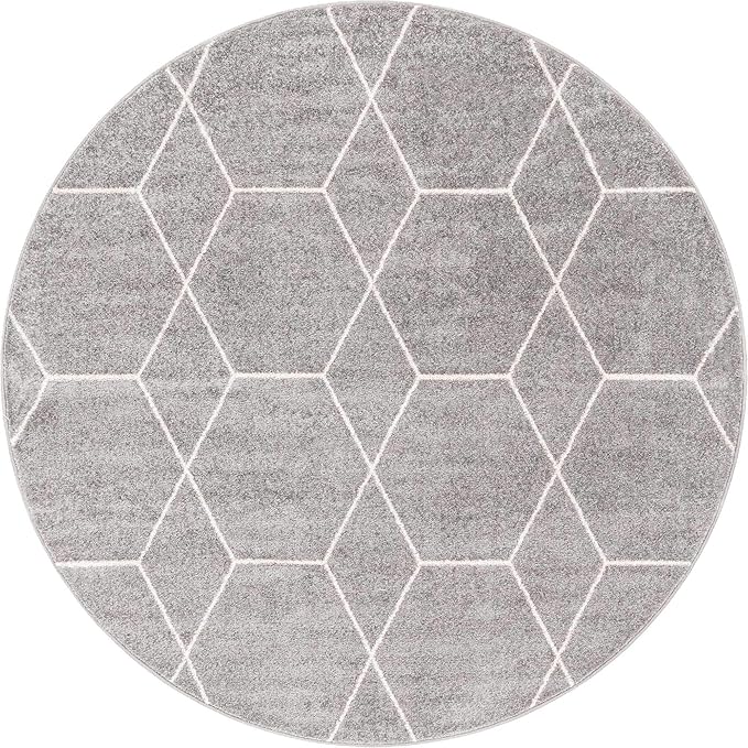 Unique Loom Trellis Frieze Collection Area Rug - Geometric (6' Round, Light Gray/ Ivory)