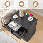 23.6" Nightstand Set of 2 with Charging Station, Side Table with 3 Storage Drawers, Mid Century Modern Night Stand with Solid Wood Handle, Bedside End Table for Bedroom, Living Room, Black