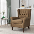 High Back Accent Chair, High Wingback Chair for Living Room, Button-Tufted Upholstered Fabric Armchair with Solid Wood Legs, Comfy Single Sofa Reading Chair for Bedroom, Brown