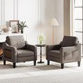 Accent Chair for Living Room Modern Linen Upholstered Armchair Side Wooden Fabric Sofa Chair with Foldable Table 2 Side Pockets Comfy Reading Chair for Bedroom