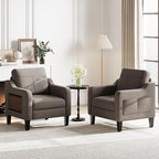 Accent Chair for Living Room Modern Linen Upholstered Armchair Side Wooden Fabric Sofa Chair with Foldable Table 2 Side Pockets Comfy Reading Chair for Bedroom