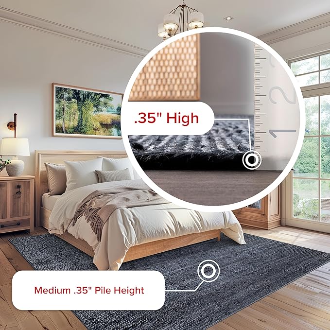 nuLOOM 2x8 Rigo Jute Hand Woven Area Rug, Navy, Solid Farmhouse Design, Natural Fiber, For Bedroom, Living Room, Dining Room, Hallway, Office, Kitchen, Entryway