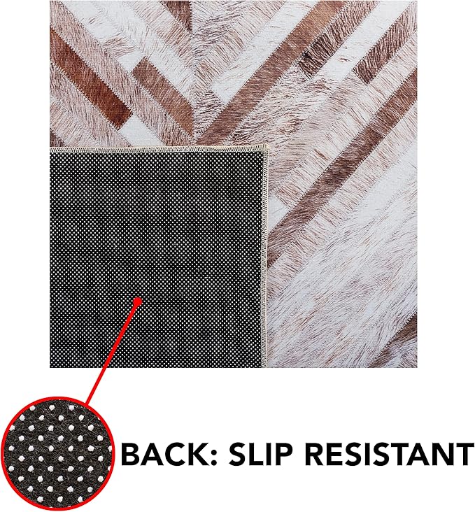 SAFAVIEH Washable Rug Faux Hide Collection - 4' Round, Beige & Brown, Slip Resistant, Western Rustic Decor, Printed Pattern, Ideal for Living Room, Bedroom, Home Office, Dining Space (FAH526A)